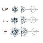 1ct-4ct Black Moissanite Screw Back Stud Earrings For Women Men 18k Gold Plated