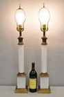 Vintage French Empire Neoclassical White Milk Glass Column Table Lamps - A Pair