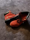 Timberland Red Leather Men s Work Boots Lace Up Ankle Black Collar Size 12