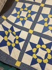 Vintage Quilt Star Pattern Blue Yellow Hand Stitched 93    X 71  Large Beautiful