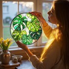 Botanical Stained Glass Suncatcher  Monstera Plant Window Art For Tropical Home