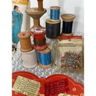 Vintage Sewing Notions Lot  Sewing Basket   Wooden Spools  Wiss Pinking Shears