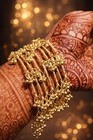 Gold Ghungroo Bell Charm Bracelet  Indian Ethnic Jewelry Set Of 8 Bangles