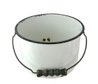Vtg White W  Black Trim Enamelware 6 5 X 10  Pot With Wire   Wood Handle No Lid
