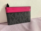 Michael Kors Black Pink Leather Logo Print Card Holder Id Document Wallet