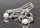 Sundance Catalog Sterling Silver Leaf Design Pearl Earrings - Israel
