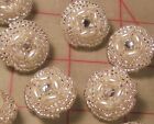 2 Vintage Hand Beaded Bridal Buttons Rhinestone Center 4oval   Seed Beads Silver