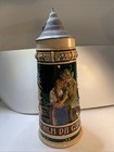 Vintage German Stonware Ceramic Beer Stein Hunter Woman Dogs Pewter Germany 12   