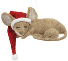 New Primitive Sleeping Mouse W  Santa Hat Ornament Rustic Christmas 2 hx5 25 w