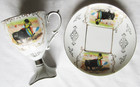 Souvenir Of Mexico Bull Fighter Gold-rimmed Tall Footed Tea Cup   Saucer Set