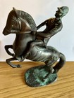Horse Lovers Antique Bronze Beautiful Jockey Statue Heavy Patina Polo Rider 2lb