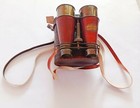 Brass Leather Binoculars Red Looking With Box   Vintage Reproduc Nautical Marine