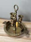 Vtg Gatco Solid Brass 3 Triple Candlestick Candle Lamp Handles Wax Tray Thailand