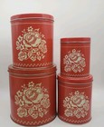 Vtg 1940 50 Farm House Kitchen 4pc Nesting Canisters Flour Coffee Sugar Tea Lids