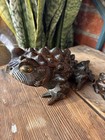 Set 2 Vintage Japanese Cryptomeria Wooden Frog Toads Hand Carved Bumps 7    5   
