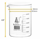 Eisco Labs 600ml Beaker  Borosilicate Glass  50ml Graduation Low Form - 6 Pack