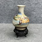 Antique Japanese Satsuma Gyokusen Zo Hand-painted Bulbous Vase Gold Trim W base