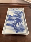 Vintage Japanese Blue   White Porcelain Rectangular Tray Hand Painted Horse