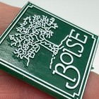 Vintage Boise Idaho Tree Logo Enamel Lapel Pin Green Square Souvenir Plastic