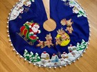 Vintage Bucilla Santa Sleigh Blue Felt Applique Christmas Tree Skirt Completed