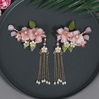 Pink Flower Hair Clip Comb Set Chinese Style Earring Hairpin Hanfu Hair Accessor
