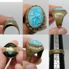 Roman Antique Turquoise Carved Ring     Relief Figure Design Brass bronze Band