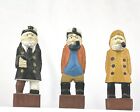 Vintage Set Of 3 Hand Carved 4  Wooden Sailors Folk Art