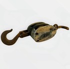 Antique Wooden Double Pulley Block 19  Iron Hooks Nautical Industrial Decor