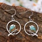 Beautiful Unique Bird Branch Earrings  Turquoise Sand Inlaid
