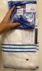New Tommy Hilfiger White Striped Bath Beach Towel Electric Blue Wash Cloth Set