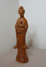 Vintage Chinese Carved Wood Buddhist Statue Of Guanyin With Baby      24cm High