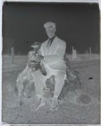 Antique Glass Plate Photo Negative  Man In Suit W collie Dog On Field Stone