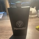 Jagermeister Black Flask With Logo  Silver Accents  Distillery Theme