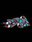 Large Vintage Zuni Multi-inlay Raindbow Man Dancer Sterling Silver Brooch Pin
