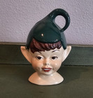 Vintage Pixie Elf Head Pottery Ceramic Boy Figurine 5  Tall Mcm