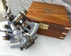 Vintage Marine Collectible Brass Working German Nautical Sextant With Wooden Box