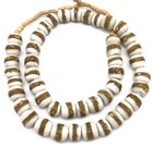 Ghana African Opaque White Brown Round Recycled Glass Trade Beads