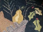 Primitive Wool Rug Hooking- Hand Hooked  16x31 Holly Basket