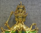Old Tibet Nepal Bronze Gold 4 Head 8 Arms Namgyalma Ushnishavijaya Buddha Statue