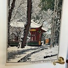 Vintage Chinese Silk Brocade Tapestry scroll Snow Covered Pagoda Scene Wall Hang