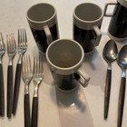 Braniff International Silverware Stainless Flatware Set And Mugs Service For 4