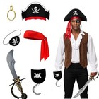 6pc Pirate Costume Accessories Set Halloween Hat Bandana Eyepatch Hook Sword