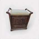 Antique Organ piano Bench Sheet Music Storage Victorian Carved Wood Cushioned 