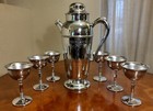 Vtg Chrome Cocktail Martini 7 Piece Set Art Deco 1930 s - 1950 s