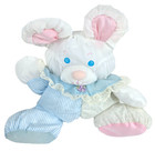Vtg Fisher Price Puffalump 12    Rabbit With Rattle Blue Bib Striped Plush Animal