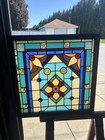   Antique Stained Glass Window 17 Jewels   33 25 X 33 5   Architectural Salvage