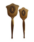 Vintage Hand Mirror And Brush Set Matson Ormolu Embellished Mcm Vanity