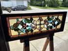   Antique Stained Glass Transom Window 19 Jewels   48 X 17 Architectural Salvage