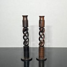 Open Barley Twist Wooden Candlesticks Pair Dark Wood Candle Holders