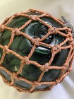 Vintage 7    Hand Blown Green Glass Fishing Float Buoy Ball W net Beach Ocean